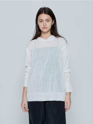 ENZO BLUES Hooded Knit Top (White)