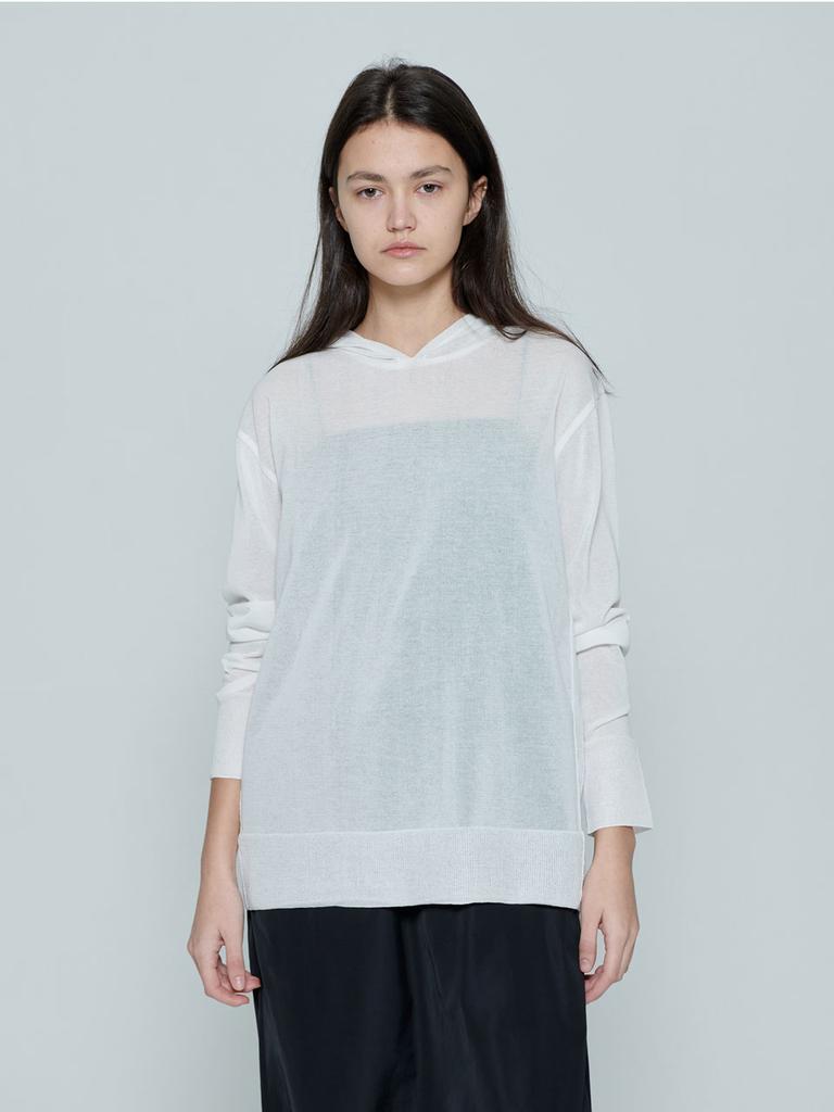 ENZO BLUES Hooded Knit Top (White)