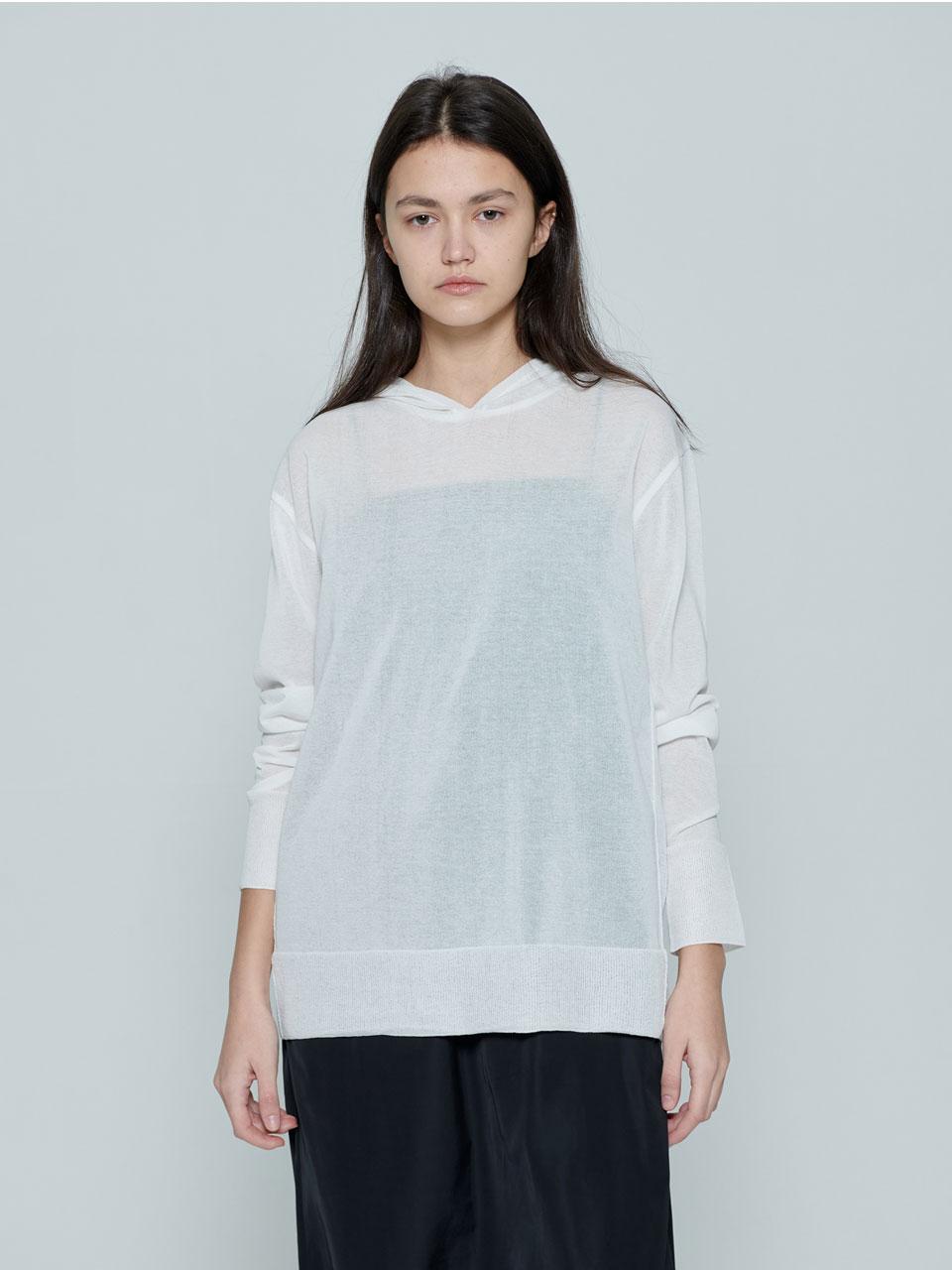 Enzo Blues Hooded Knit Top (White) F