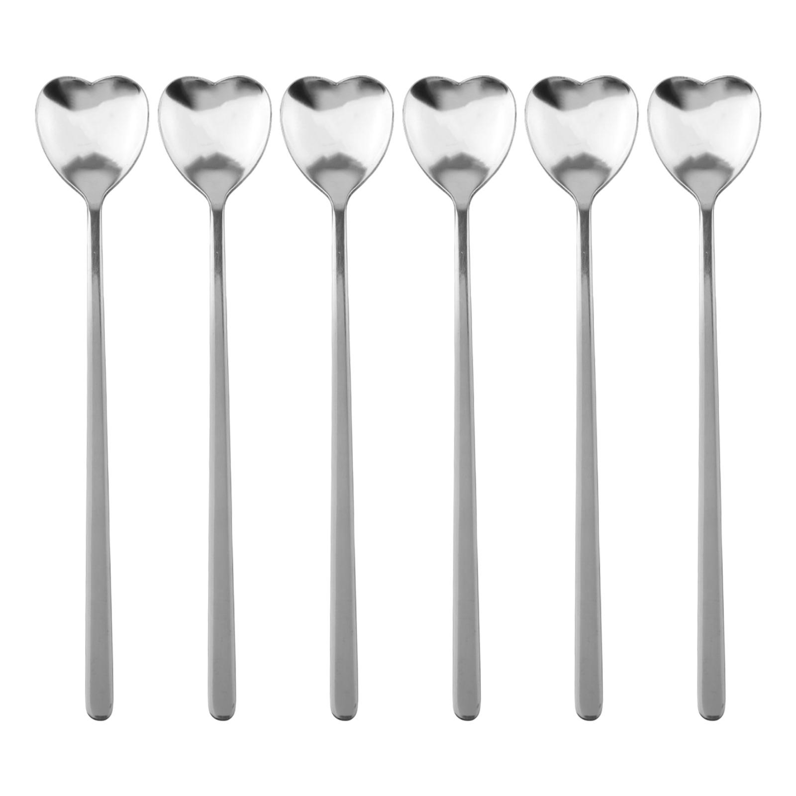 6 Piece Heart Shaped Spoon Set Stainless Steel for Coffee Tea Hot Chocolate Stirring and Ice Cream Portioning Use серебряный