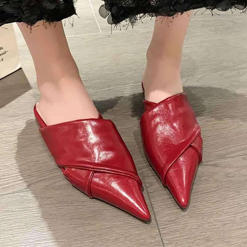 Elegant Pointed Toe Flats Slippers Designer Mules Shoes Summer Women's Sandals 2025 Party Slides New Mujer De Sandalias