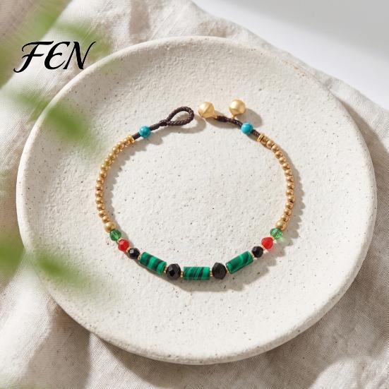 Lightweight Vacation Wrist Jewelry Bohemian Bracelet for Women, Handmade Bamboo Joint Beaded Adjustable Slide Buckle Wristband Stackable Bracelet,