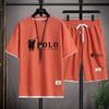 Summer New Men's Large-sized Casual Fashionable Breathable Quick-drying Fitness Sports Short-sleeved T-shirt + Sports Shorts Set