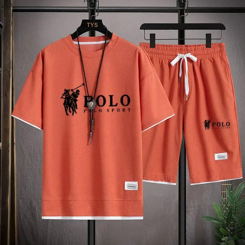 Summer New Men's Large-sized Casual Fashionable Breathable Quick-drying Fitness Sports Short-sleeved T-shirt + Sports Shorts Set