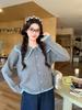 2026 Autumn Women's Plus Size Sweet Color Block Knit Top with Doll Collar and Long Sleeves