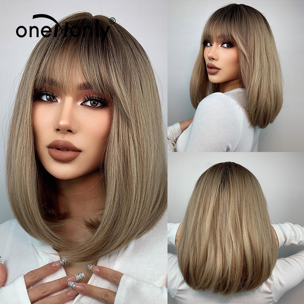 OneNonly Kurze Perücke, Bob, natürlich, blond, Damenperücke, für Damen, täglich, hitzebeständiges Haar