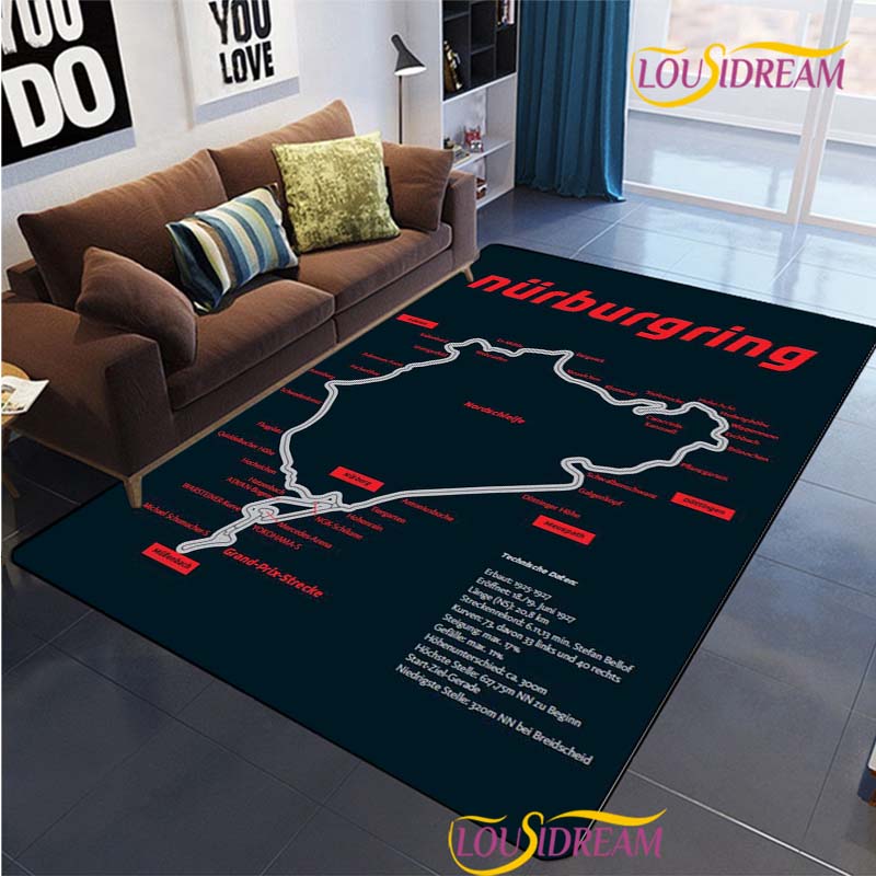 Nurburgring F1 mezinárodní Koberec do obývacího pokoje Ložnice Koberec Dětský Kuchyně Protiskluzová podložka Dárek k narozeninám Fotografické rekvizity Koberec