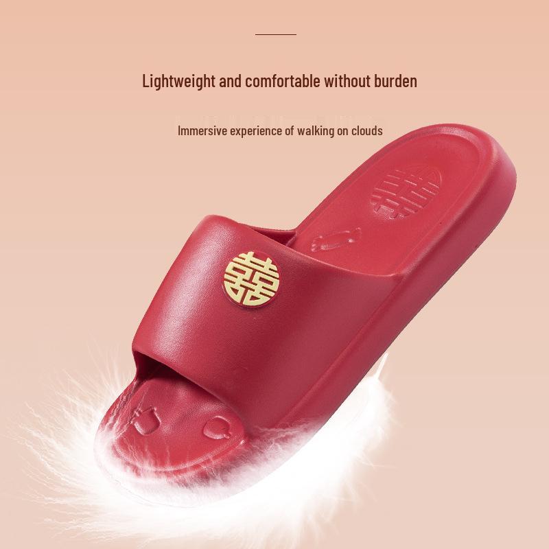 Šťastné červené protiskluzové koupelnové pantofle pro páry - Měkká, silná podrážka pro letní svatby