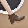 Pointed short boots women's first layer sheepskin rear zipper thick heel ankle boots temperament fashion boots