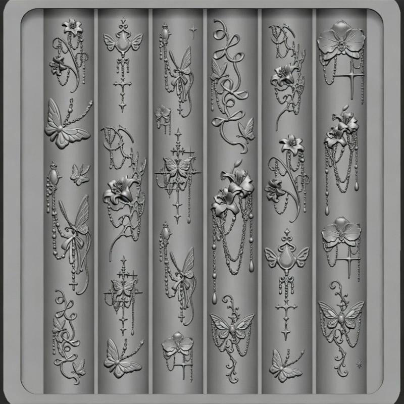 Baroque Nail Art Silicone Mold with Intricate Bow and Butterfly Patterns for Creative Nail Designs