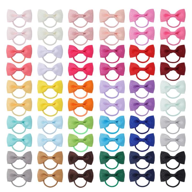30/40/60PCS 2'' Grosgrain Ribbon Bowknot Elastic Hair Rubber Band for Baby Girls Sweet DIY Hair Bows Ties Headwear Kid Hairband