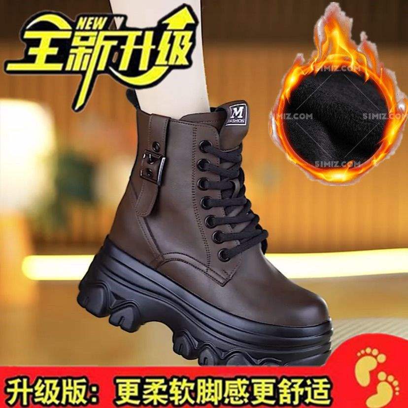 Real Soft Leather Martin Boots for Women's Autumn 2025 New Small Thick-soled Short Boots for Women's Winter Velvet, Non-slip and Warm