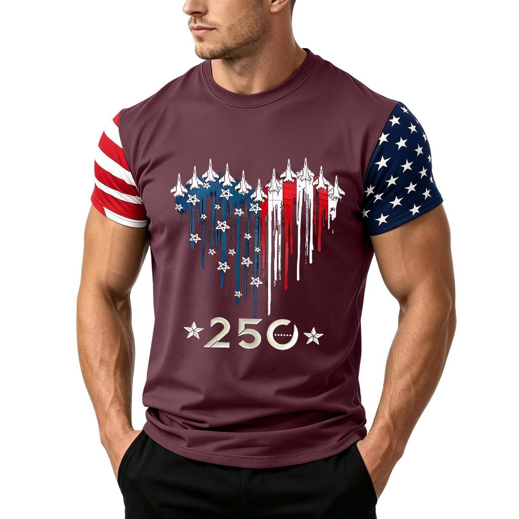 Men's Independence Day Flag Print Short Sleeve T-Shirt, Loose Casual Daily Summer Tops