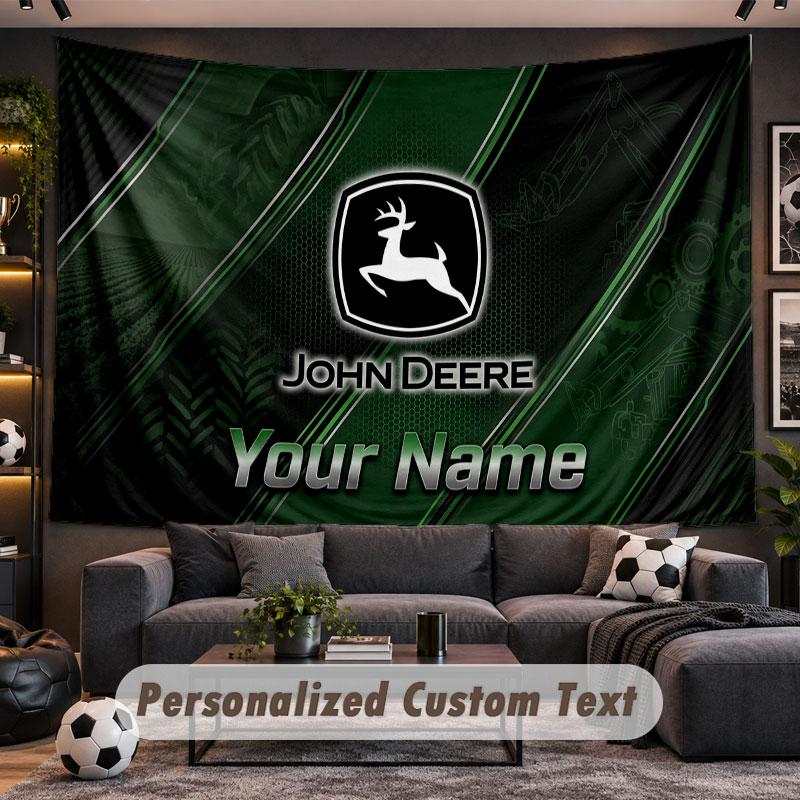 Wall Hanging Tapestry Custom NameJohn Deere Pattern Personalized Printed Fabric Wall Decor