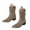 Dames Plissé Hoge Hakken Laarzen Puntige Neus Denim Enkellaarsjes voor Dames Herfst Winter Mode Retro Westerse Cowgirl Botas