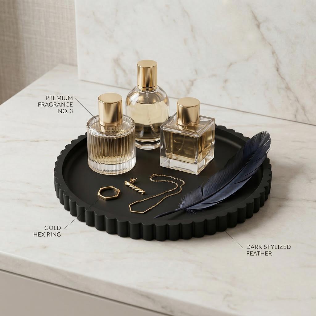 Modern Black Silicone Round Tray Coffee Table Centerpiece Minimalist Home Decor Organizer for Perfume Display Coffee Bar