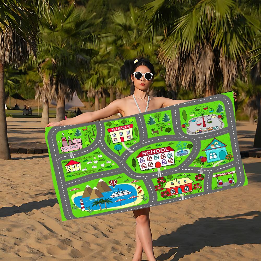 Cartoon Road Microfiber Beach Towel Absorbent Quick Dry Soft Yoga Swimming Resort Mountain Climbing Towel