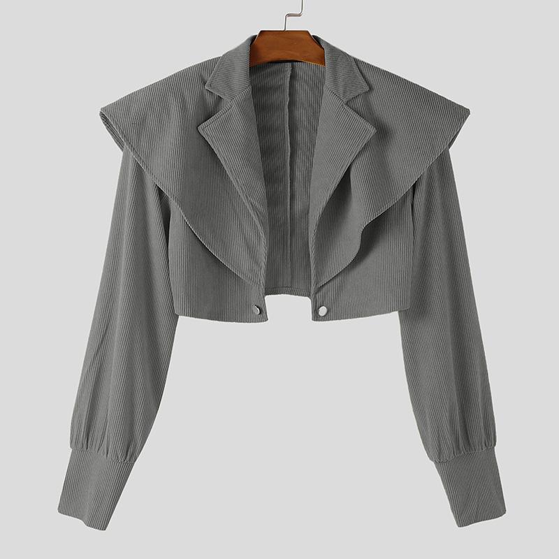 INCERUN Oversized Men Long Sleeve Layers Corduroy Casual Cropped Short Blazer Coats Partywear