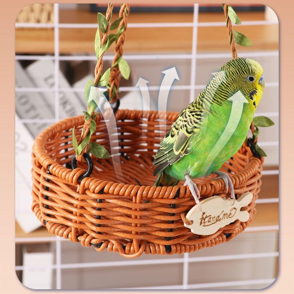 Easy To Clean Imitation Rattan Pet Bird Nest Hand-Woven Round/Square Parrot Bed Breathable Washable Bird Hammock for Cage Canary