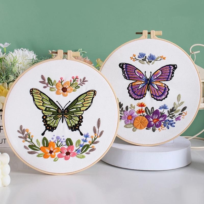 Butterfly Floral Embroidery Kits Embroidery Set with Thread and Needle Embroidery Starter Kits Crosses Stitching Set