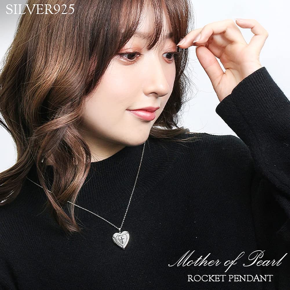 Gin No Cross Silver 925 Locket Necklace No Photo Holder Sv925 Cross [Shinjuku Kura] Heart-shaped Mother-of-Pearl (No Chain, Engraving) Women's
