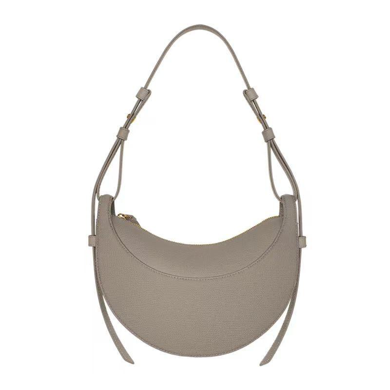 French Niche Design Hobo Bag Fashionable Lychee Pattern Semi Round Women's Sling Bag Casual PU Leather Zipper Ladies Shoulder Messenger Bag Saddle Bag