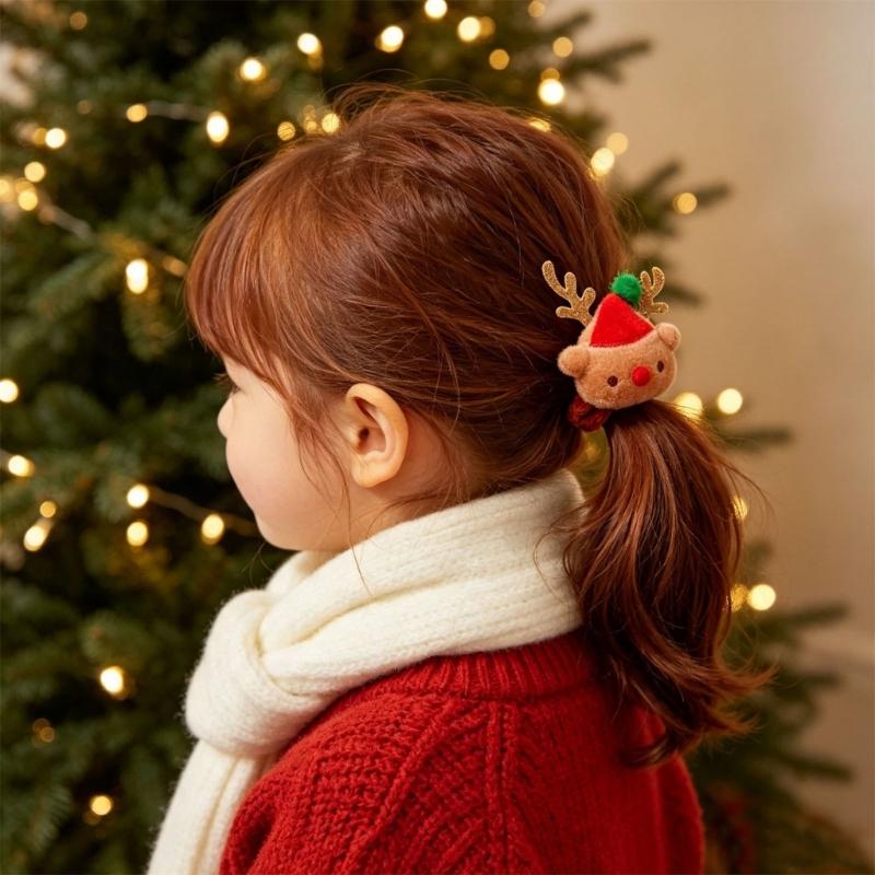 Holiday Hair Scrunchie Velvety Christmas Hair Tie with Plush Top for Christmas Party, Family Photos and Festival Styling