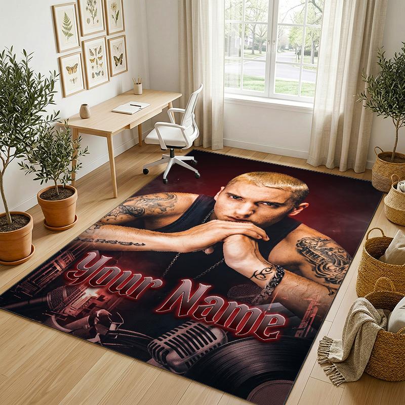Personalized Crystal Velvet Carpet,Eminem Custom Printed Name, Plush Area Rug For Home Indoor Decor