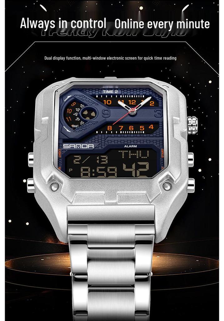 Sanda Men's Multifunctional Waterproof Electronic Watch with Night Light, Fashionable Countdown Timer, and Snooze Feature.