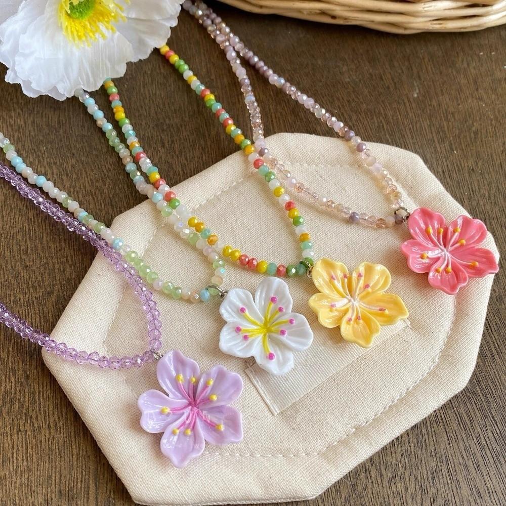 Colorful Beads Choker Necklace Adjustable Flowers Charms Jewelry Flower Pendant Necklaces Gifts