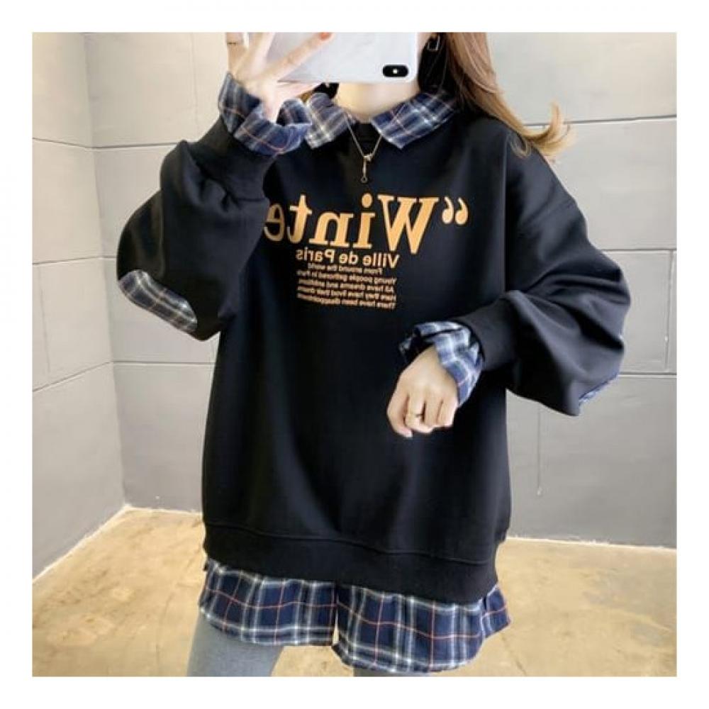 Navava Casual Men Two In One Check Collar Long Sleeve Sweatshirt Nt1325
