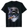 Evil Bicolor Cat In Motorcycle Helmet, Biker Tshirt Fitne...