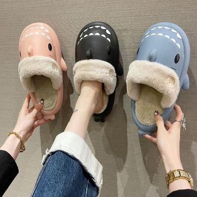 Hai Baumwollpantoffeln Damen Wasserdicht Winter Indoor Rutschfest Plüsch Warm Paar Haussandalen Schuh Hai Zehensandalen Herren