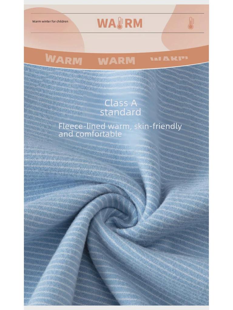 Barns Dubbelsidigt Plysch Termiskt Pyjamas Set - Höst Randig Överdel & Underdel för Pojkar och Flickor