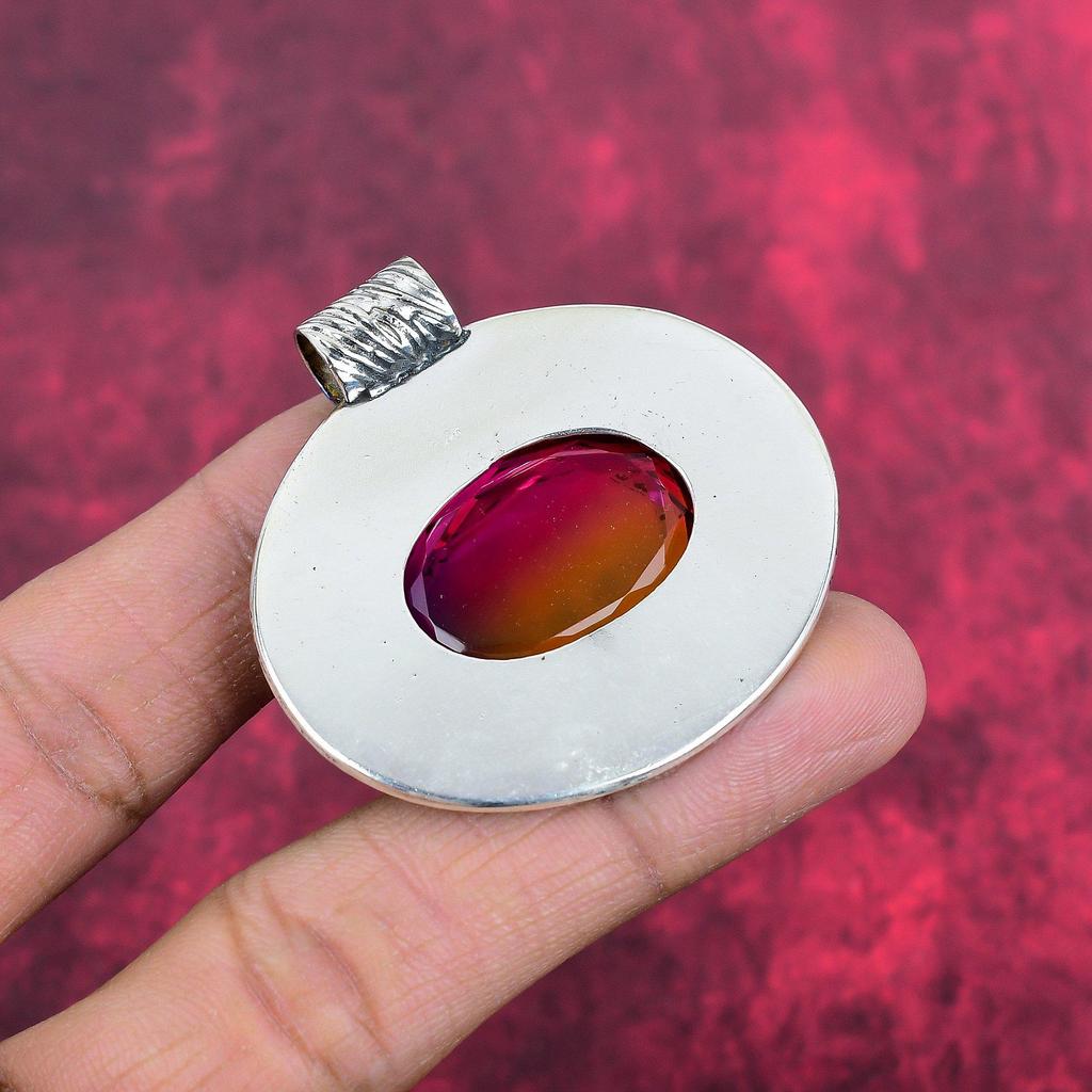 Zweifarbiger Turmalin 925 Massiv Sterlingsilber Anhänger, Handgefertigter Edelsteinanhänger Schmuck, Geschenke für Ehefrau Brandneuer Anhänger