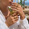 10 Pcs/Set Bohemian Geometric Tiger Eye Stone Rings for Women Dainty Vintage Irregular Rings Set Summer Party Jewelry Gift
