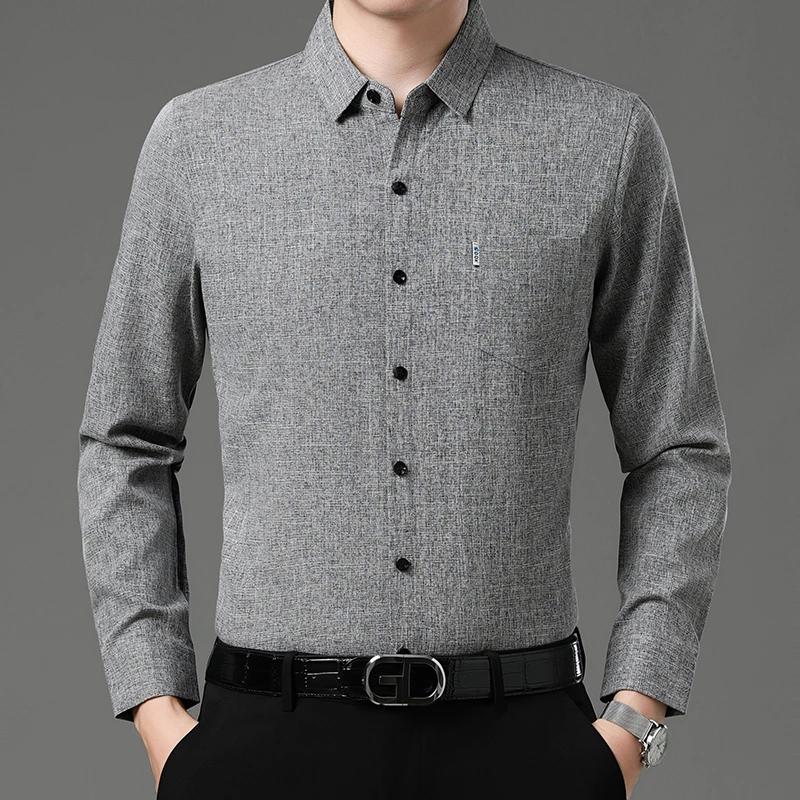 Nowa Męska Koszula Biznesowa Casual z Długim Rękawem z Nadrukiem Odporna na Gniecenie Nie Wymaga Prasowania Wygodna Na Cały Sezon Wszechstronny Top