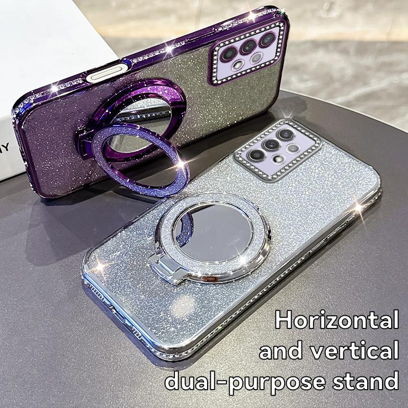 for Samsung Galaxy A32 A33 A34 A35 A36 Luxury Glitter Magsafe Bracket Diamond Case for Samsung A35 Make Up Mirror Plating Cover