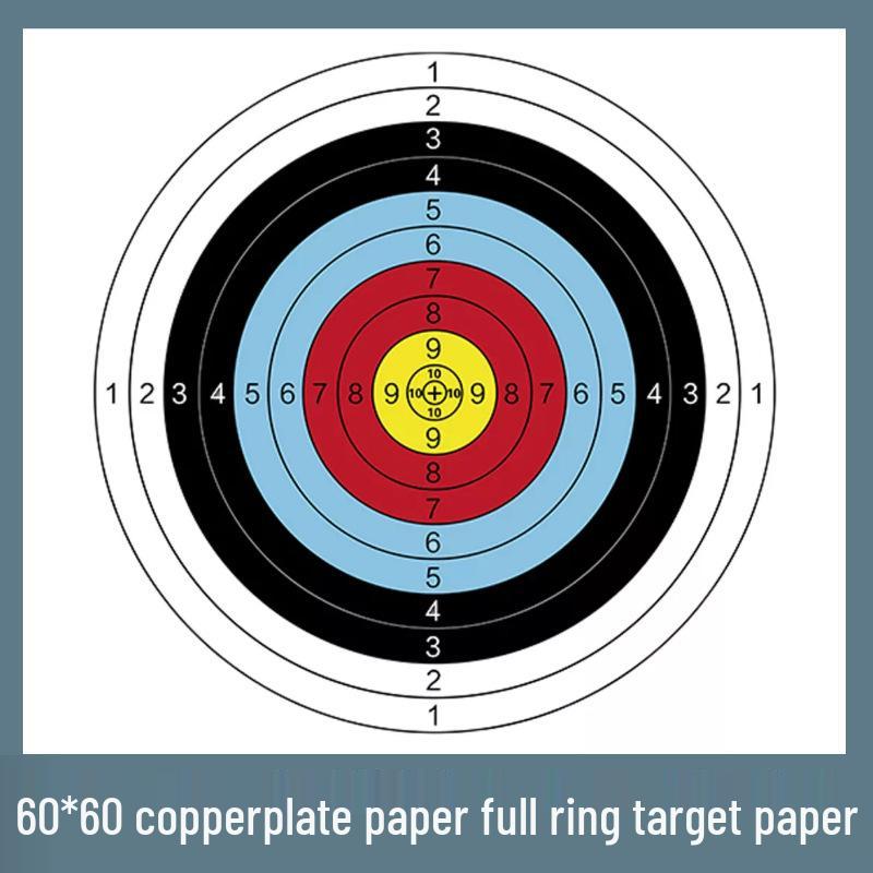 60x60cm Full Ring Archery Target Paper for Bow, Arrow & Darts - Thick, Color-Printed Coated Surface for Competition & Practice