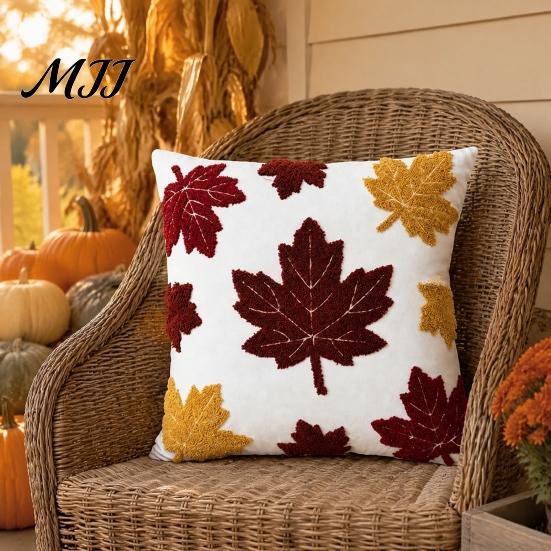 Skin Friendly Throw Pillow Shells Maple Leaf Cushion Cover, Fall Acorn Decorative Sofa Cover 18x18 Inches Farmhouse Case for Autumn Home Decor Covers