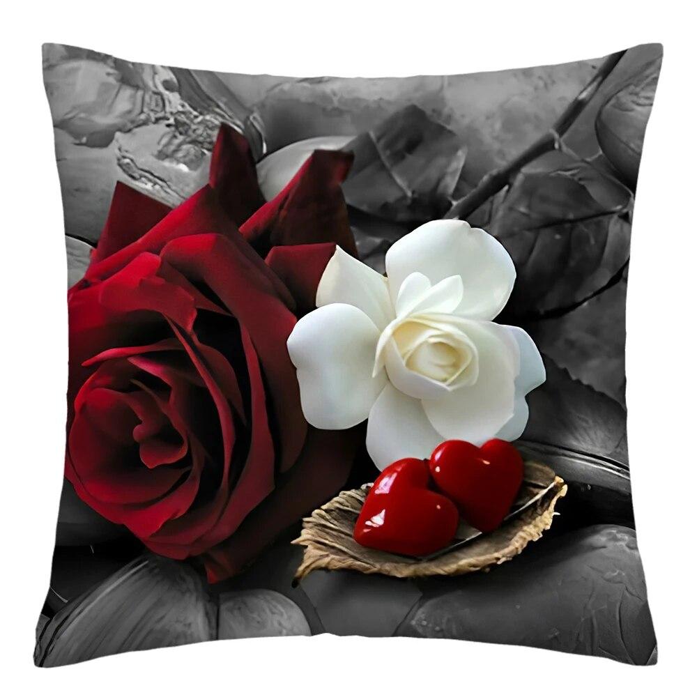 Red Rose Flower Print Pillowcase Sofa Cushion Cover Home Improvement