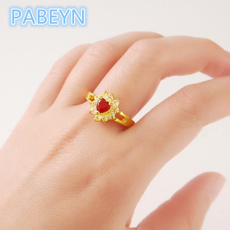 24K Ring Gold Plated Ring Heart Shaped Zircon Rings Women Charm Zircon Gifts 10