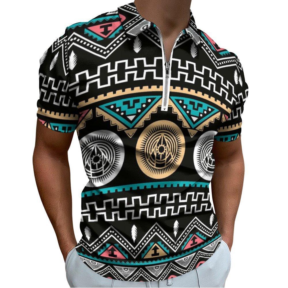 Giraffe Print Short Sleeve Polo, Half-Zip Collar, Stylish Casual Top