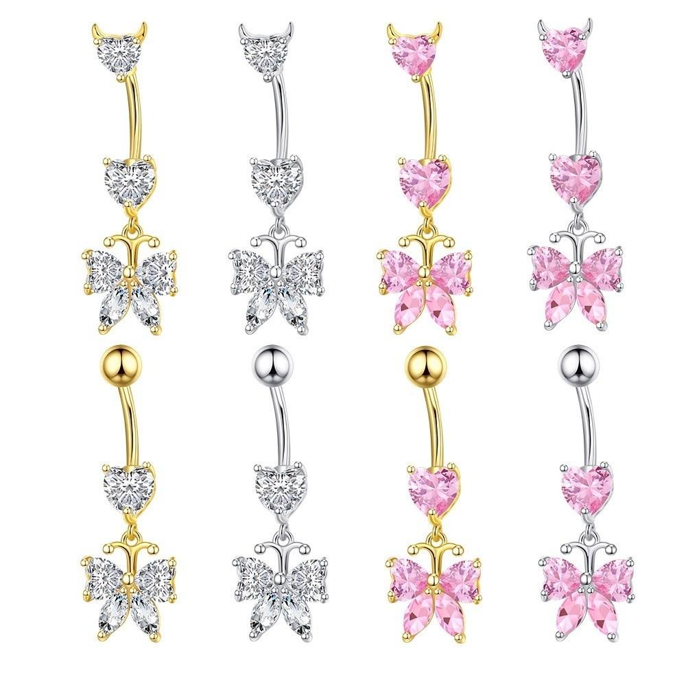 Elegant Navel Piercing Rings Zircon Belly Clicked Piercing Butterfly Belly Button Rings Daily