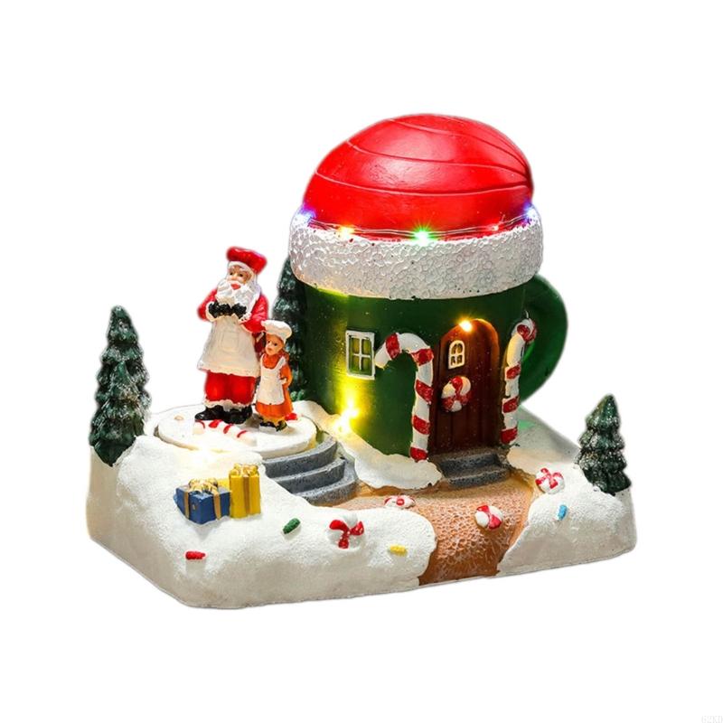 62KD Holiday Resin Figurines with Music and LED Light Christmas Village Desktop Gift