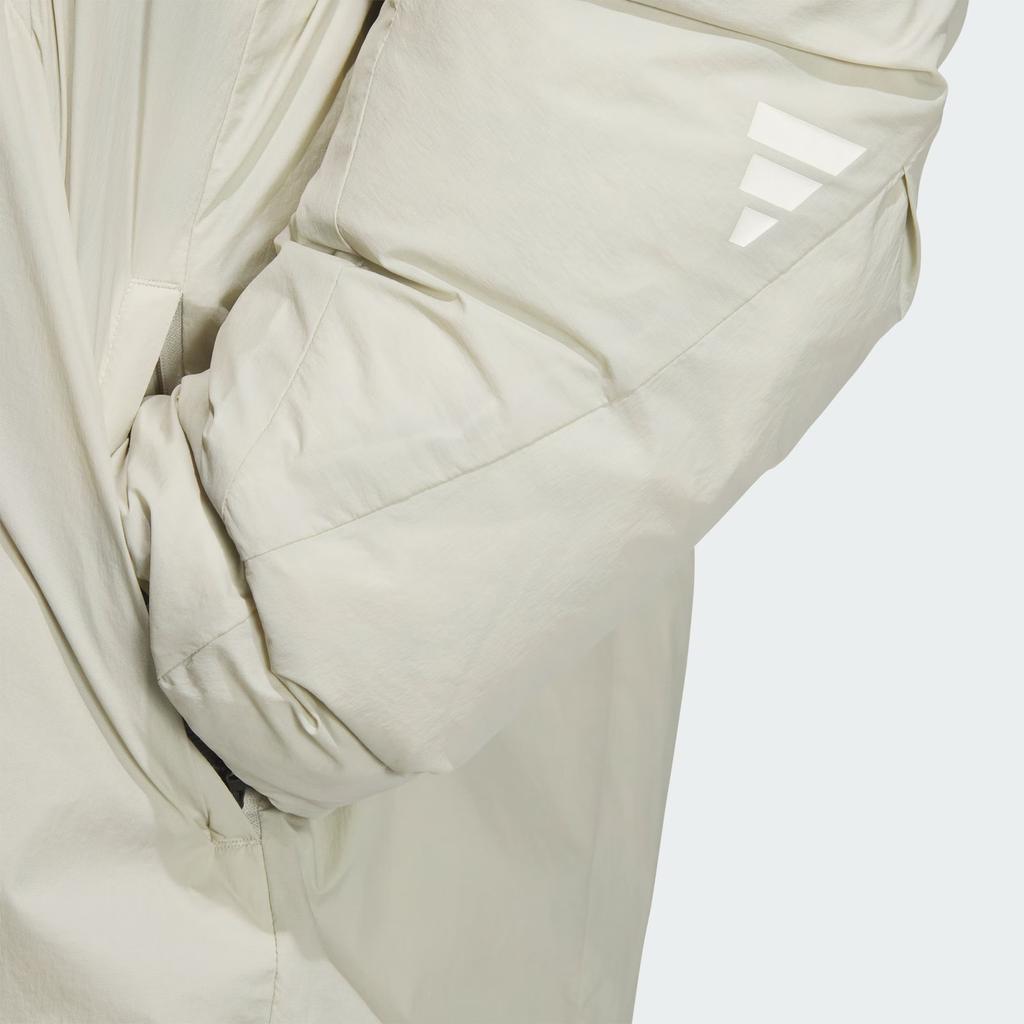 Adidas FW24 FUSTL P DJK LON Solid Water-Resistant Long Warm Sports Casual Hooded Down Jacket Men Jacket Light-Sesame Earth-Grey JM6178