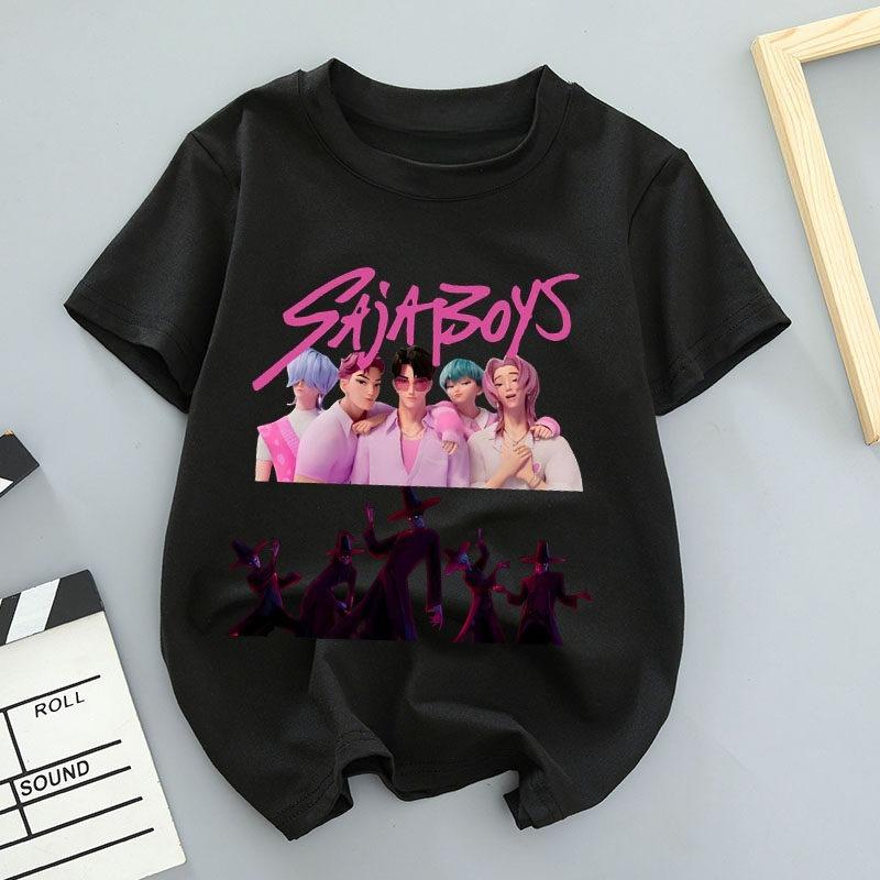 K-POP Saja Boys Print Short-Sleeved Spring Family Clothing for Boys and Girls Cute Cotton T-shirt for Boys and Girls