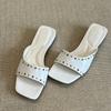 2026 Summer Studded Shoes Women Flat Sandals Rivets Shoes Elegant Party Ladies Sandals White Daily Wear