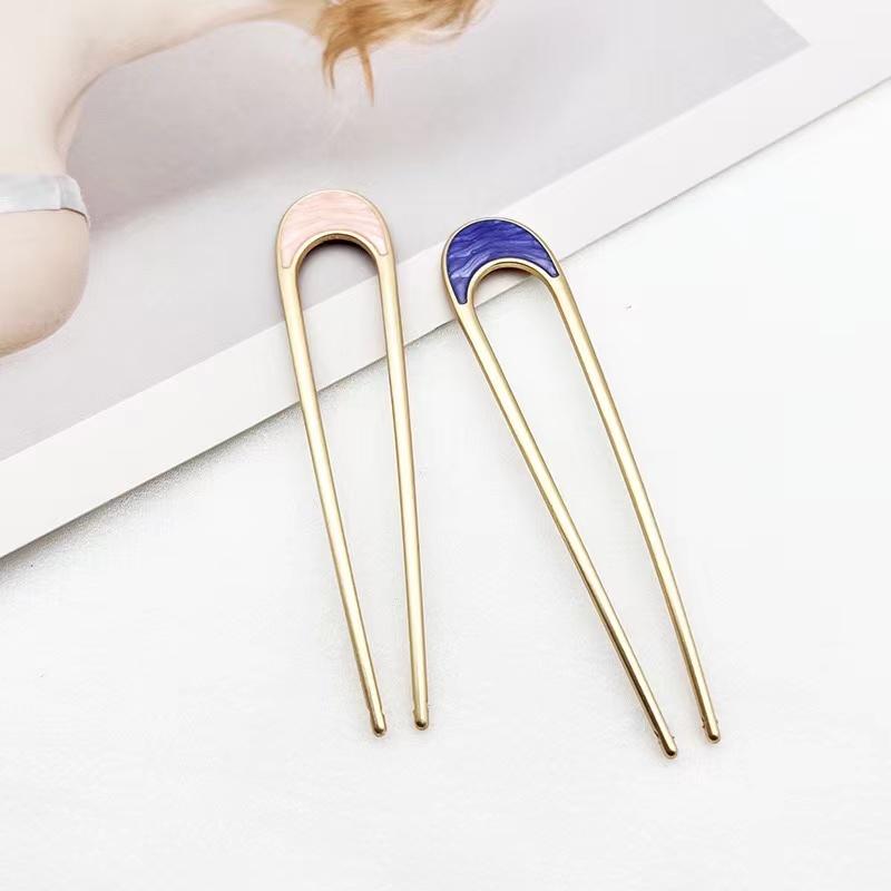 Haarnadeln in U-Form aus Metall, einfache Haarstäbe für Frauen und Mädchen, Silber/Gold, Muschel, Emaille, Haarnadel, Legierung, Haarspange, Kopfbedeckung, Haar-Accessoires
