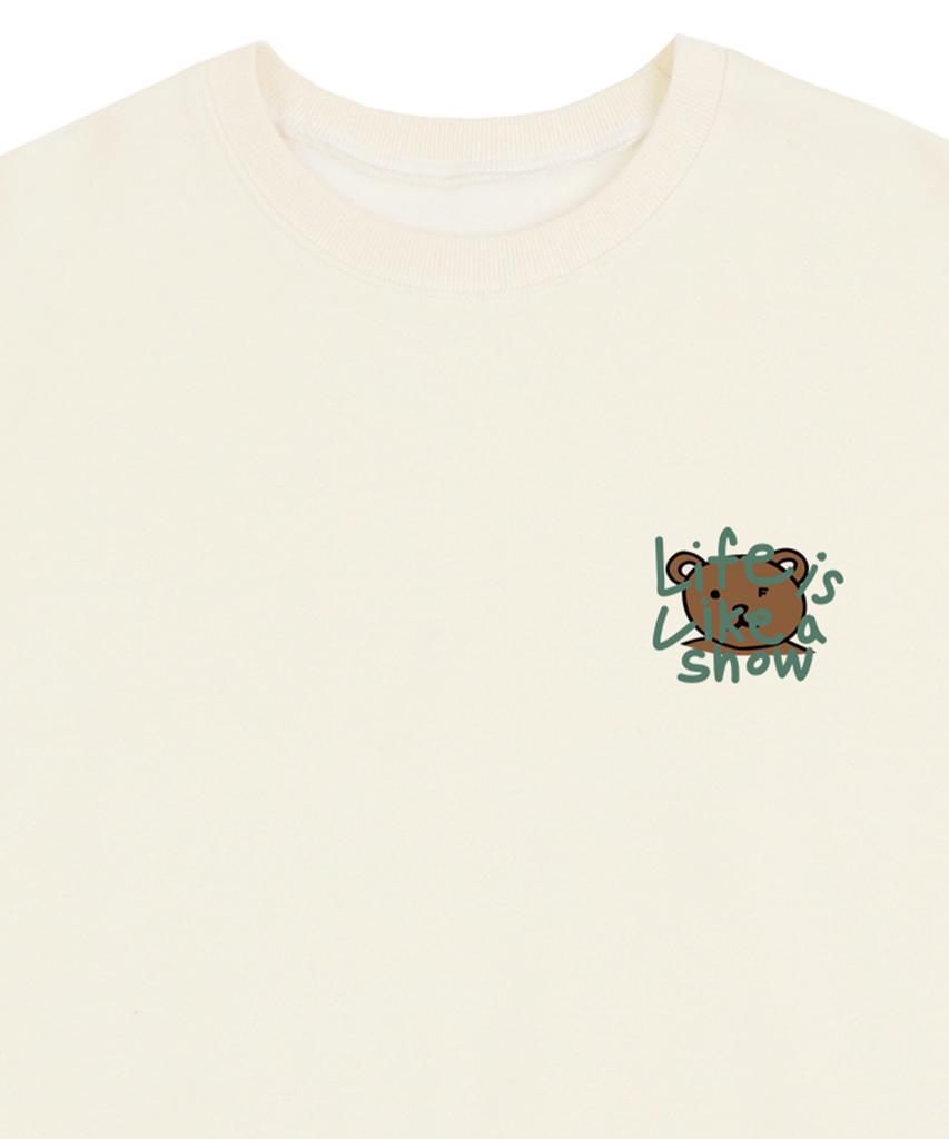 GRAVER [Unisex] Drawing Letter Bear Smile Sweatshirt_Cream/Green Logo